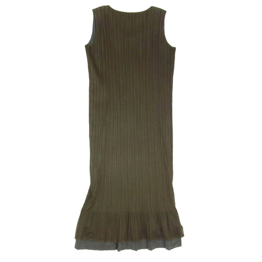 PLEATS PLEASE プリーツプリーズ イッセイミヤケ PP14-JH676 プリーツ加工 メッシュ レイヤード ワンピース カーキ系 1【中古】
