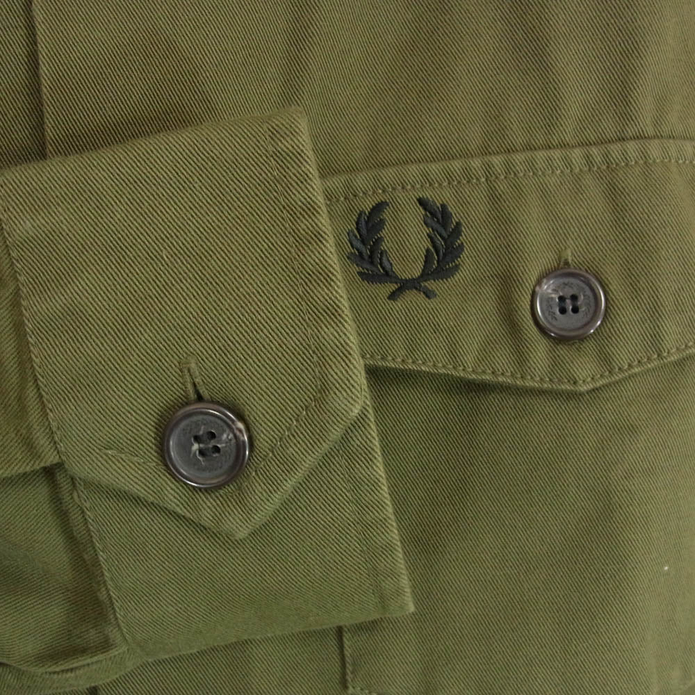 FRED PERRY フレッドペリー ワンポイント ロゴ ワーク シャツ ジャケット カーキ系 L【中古】