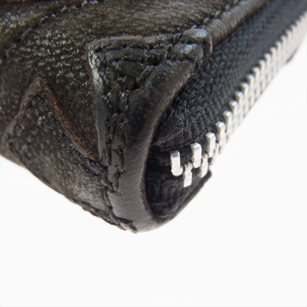 CHROME HEARTS クロムハーツ(原本無) REC F ZIP QUILTED セメタリークロス キルティング デストロイレザー レザー ジップ ウォレット 長財布 ダークブラウン系【中古】