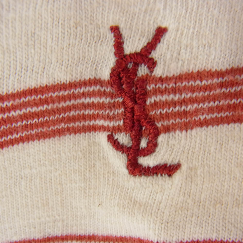 SAINT LAURENT サンローラン 683806 Y36OX ロゴ刺繍 ボーダー Tシャツ 半袖カットソー ベージュ系 レッド系 XS【中古】