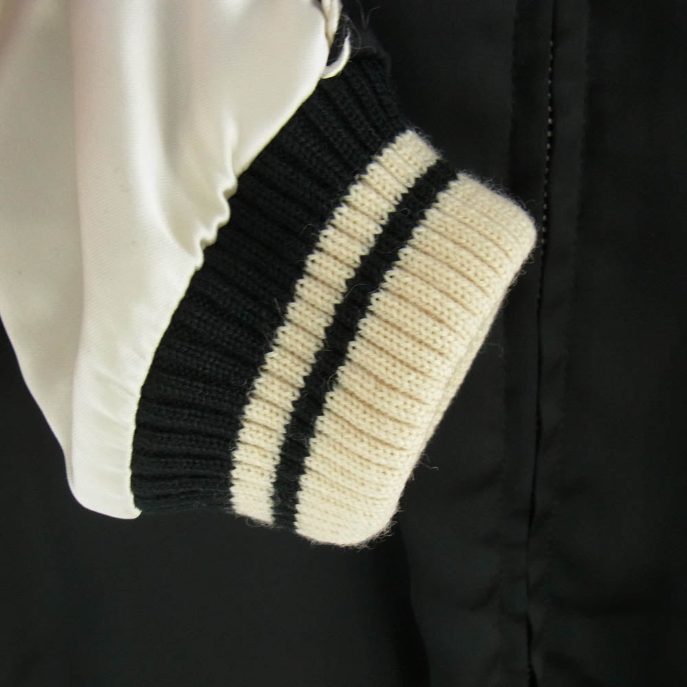 SAINT LAURENT サンローラン 14SS 345802 YM61U エディ期 14SS 国内正規品 345802 YM61U レーヨン サテン テディ ジャケット スーベニア ブルゾン スカジャン ブラック系 オフホワイト系 46【中古】