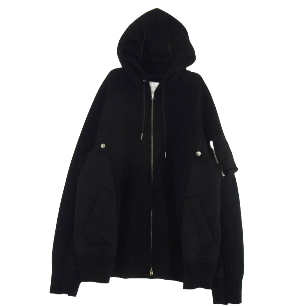 sacai SCM-056 ブラック パーカー サイズ4 Sacai サカイ SCM-056 Sponge Sweat × Nylon Twill Hoodie ナイロン