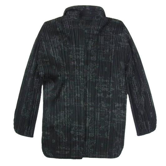 PLEATS PLEASE プリーツプリーズ イッセイミヤケ PP41-JJ723 プリーツ加工 ドラゴン 桃 中国 龍 縁起柄 総柄 ジャケット シャツ ブラック系 4【中古】