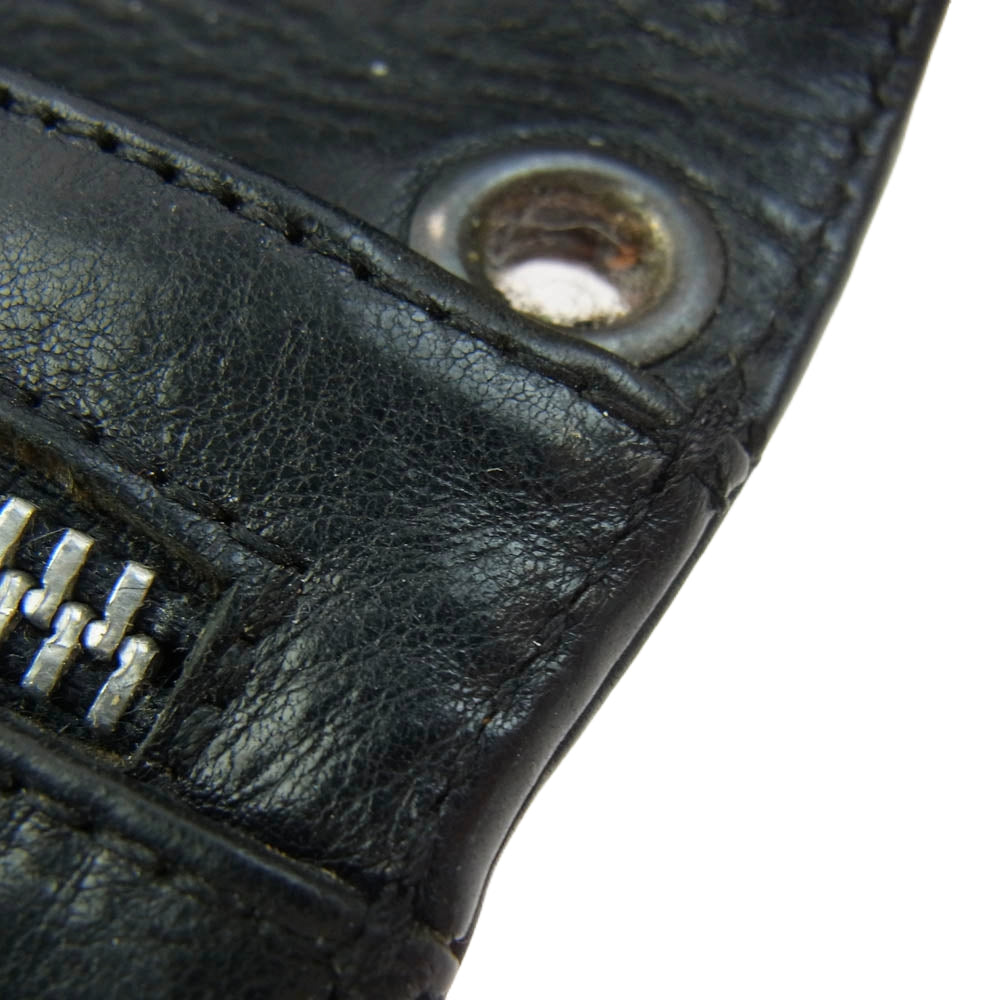 CHROME HEARTS クロムハーツ(原本無) WAVE CROSS BALL ウェーブ ウォレット クロスボールボタン レザー 長財布 ブラック系【中古】