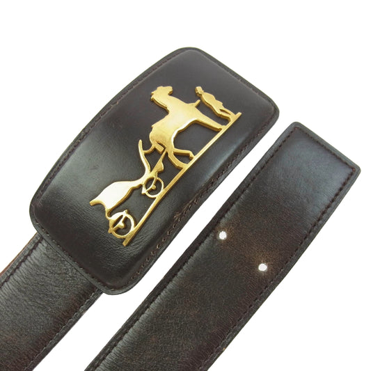 HERMES エルメス 馬車ロゴ リバーシブル レザー ベルト ブラウン系【中古】