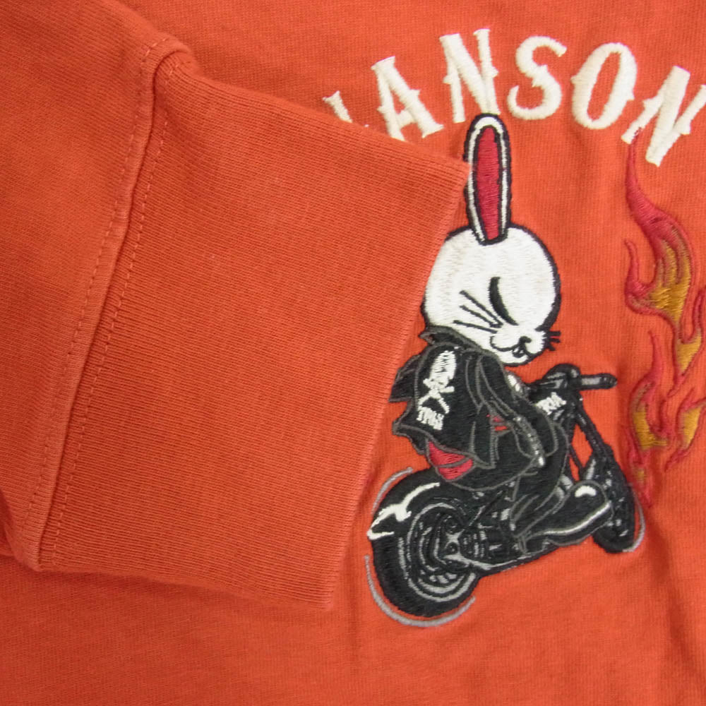 VANSON バンソン バック刺繍 長袖カットソー オレンジ レッド系 XXL【中古】