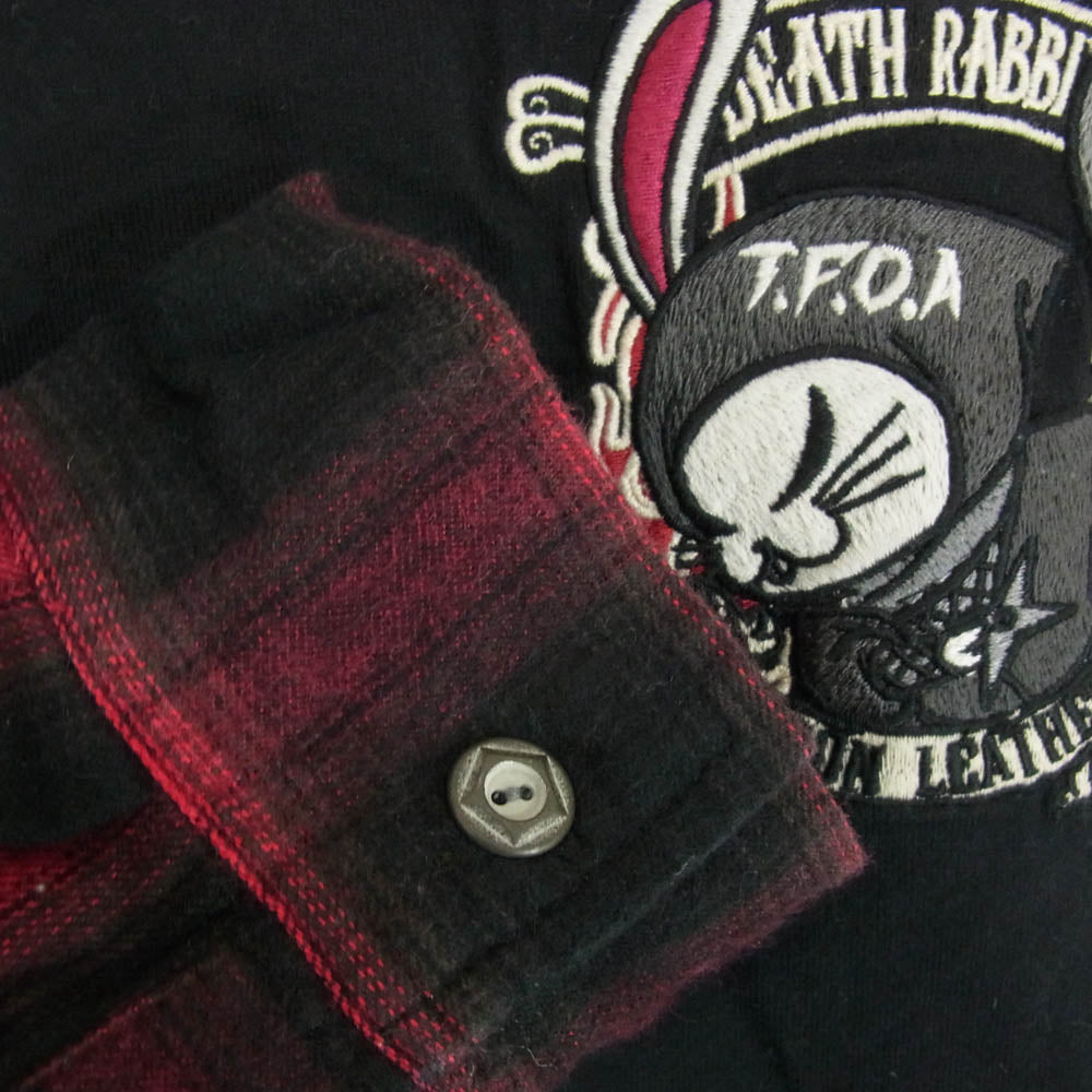 VANSON バンソン バック刺繍 レイヤード チェック 長袖 カットソー ブラック系 XXL【中古】