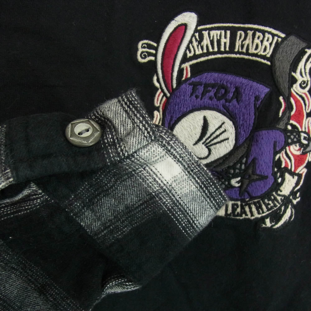 VANSON バンソン バック刺繍 レイヤード チェック 長袖カットソー ブラック系 XXL【中古】