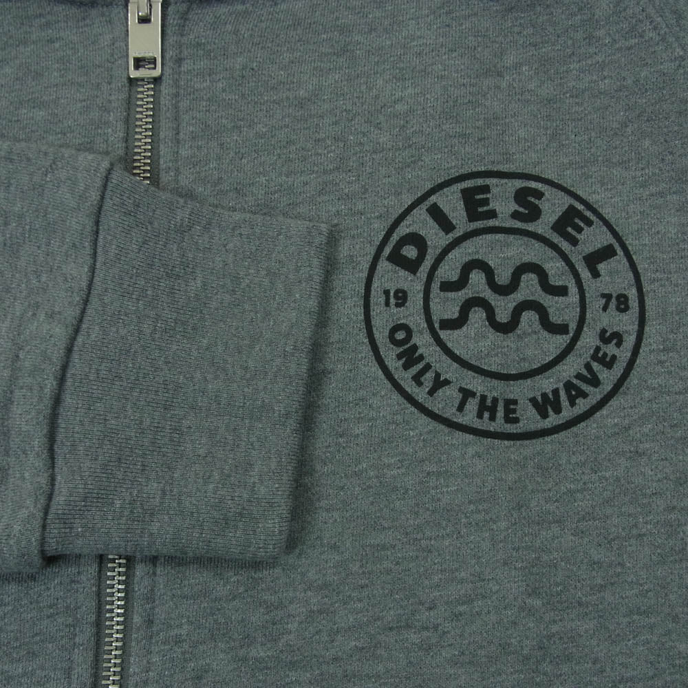 DIESEL ディーゼル BRIANZ-B-O SWEAT-SHIRT バックプリント ジップアップ パーカー グレー系 L【新古品】【未使用】【中古】