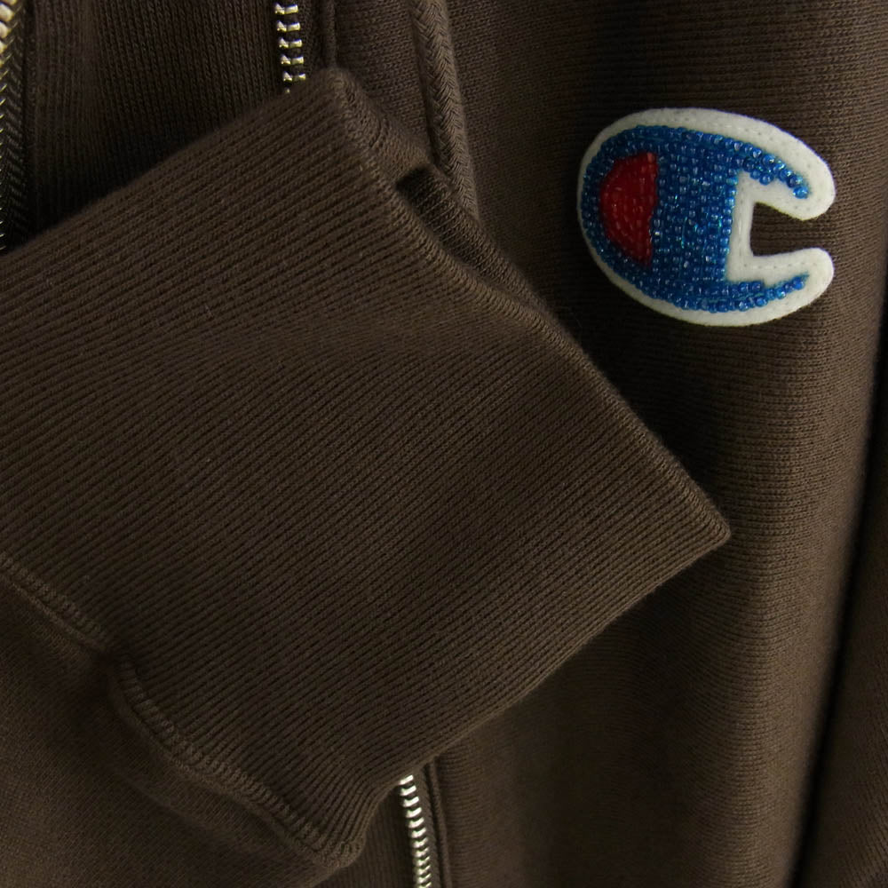 UNDERCOVER アンダーカバー UC1E4811 Champion チャンピオン REVERSE WEAVE リバースウェーブ ビーズ刺繍 コットン 裏毛 ダブルジッパー スウェット パーカー ブラウン系 M【新古品】【未使用】【中古】