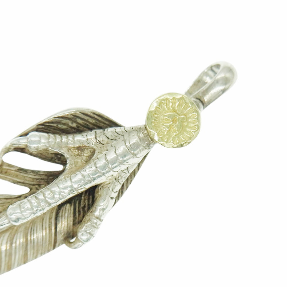 WINGROCK ウィングロック 金メタル 爪付 特大 フェザー ペンダント トップ シルバー × ゴールド シルバー系【中古】