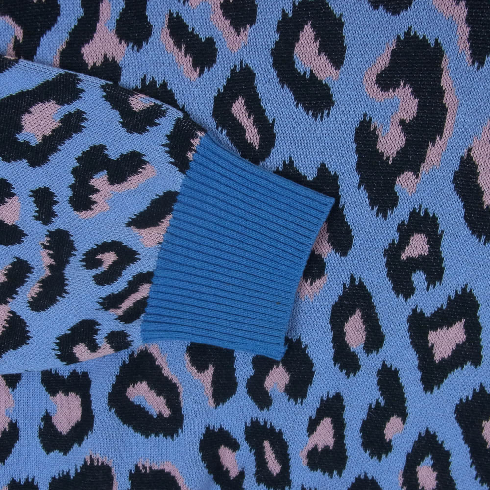 WACKO MARIA ワコマリア LEOPARD KNIT JACQUARD SWEATER レオパード ニット ジャガード セーター ブルー系 ピンク系 ブラック系 M【美品】【中古】
