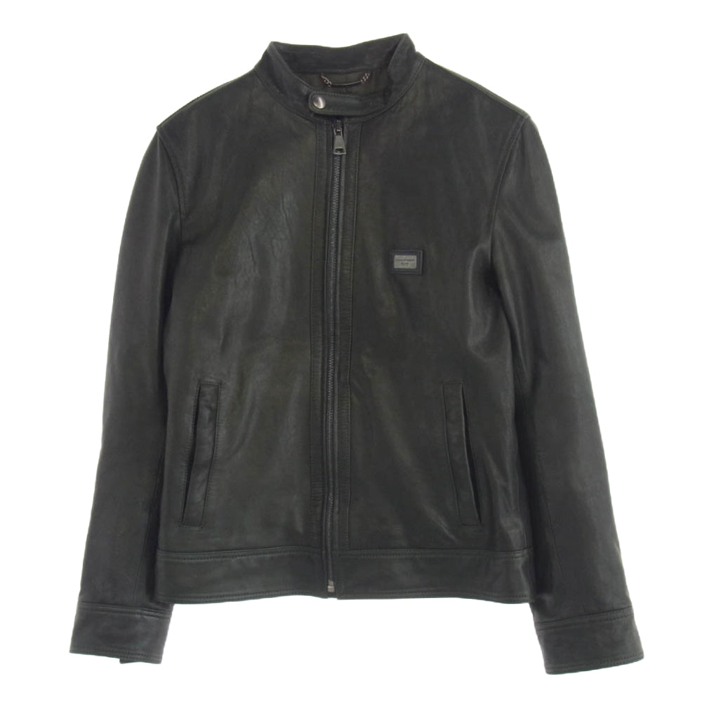 DOLCE&GABBANA ドルチェアンドガッバーナ G9U28L ロゴプレート付 ラムレザー ジップアップ ブルゾン ジャケット ブラック系 48【中古】 DOLCE&GABBANA ドルチェアンドガッバーナ G9U28L ロゴプレート付