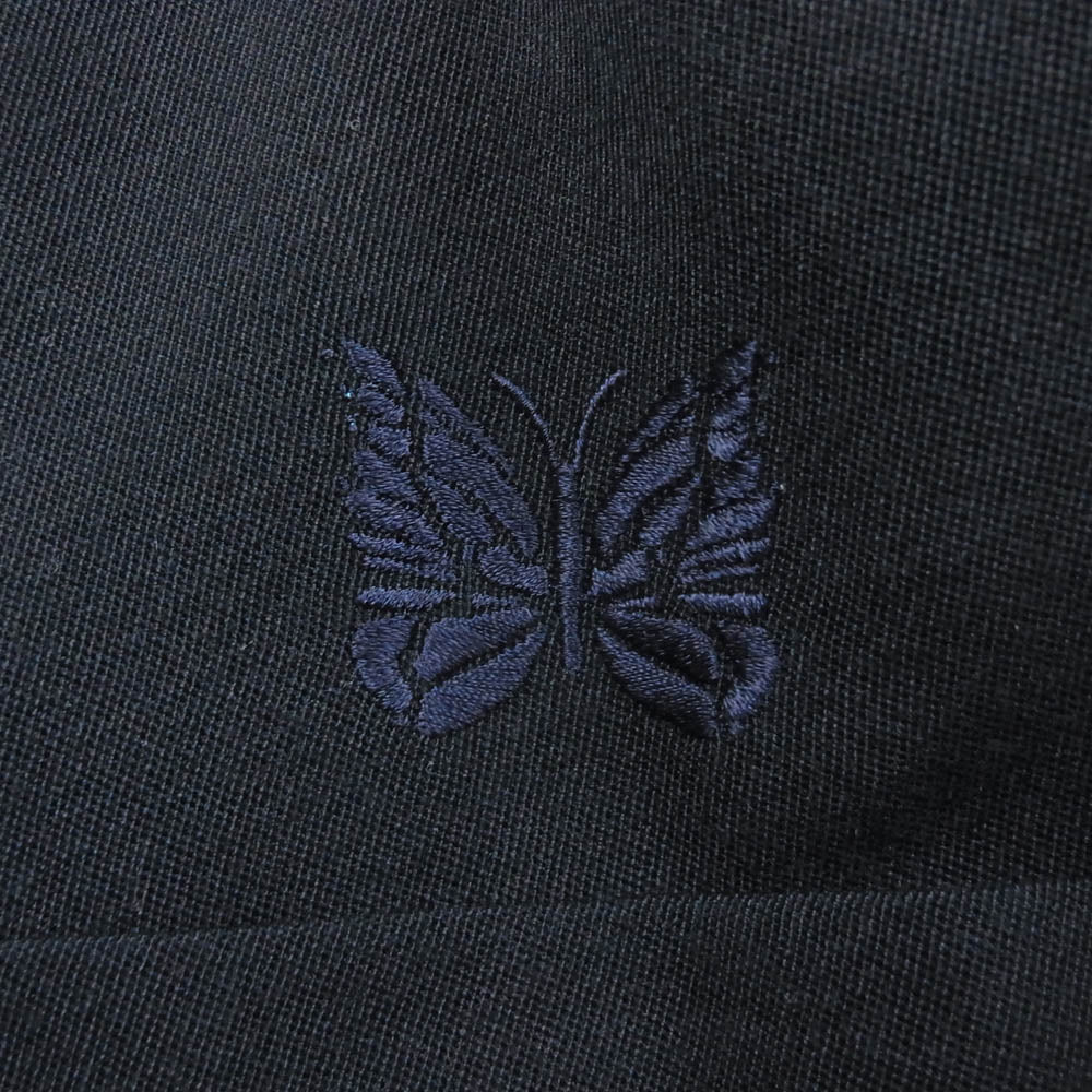 Needles ニードルス HM158 C.O.B. One-Up Shirt - Pe/W Doeskin ワンアップ パピヨン刺繍 長袖シャツ ダークネイビー系 L【中古】