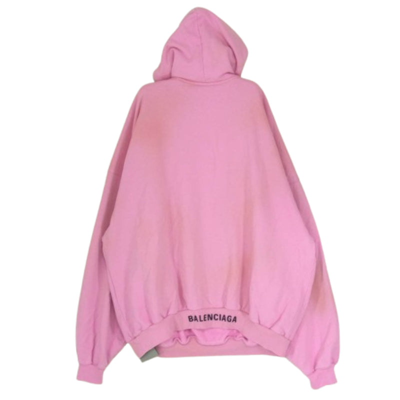 BALENCIAGA ピンク フード付きパーカーバックプリント 関税・送料込 Balenciaga EMBROIDERED ZIP-UP パーカー (BALENCIAGA