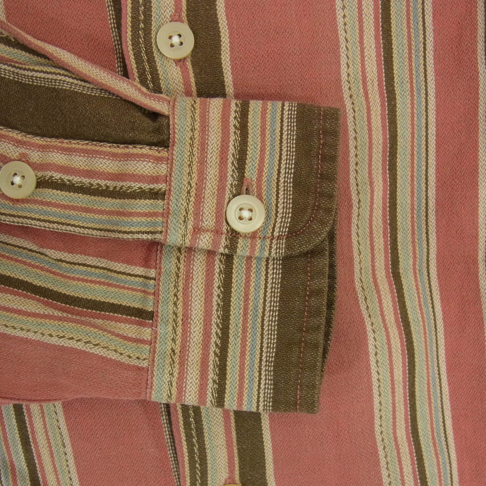 POLO RALPH LAUREN ポロ・ラルフローレン 90s コットン リネン オープンカラー 長袖 ストライプ シャツ レッド ブラウン系 L【中古】