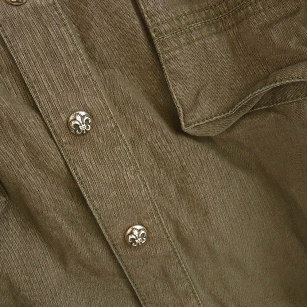 CHROME HEARTS クロムハーツ(原本無) ARMY FB BS FLUER アーミー シャツ BSフレアボタン ミリタリー 長袖 シャツ カーキ系 SM【中古】