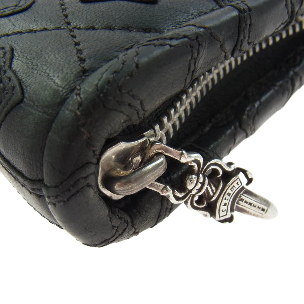 CHROME HEARTS クロムハーツ(原本無) ZIP ORGANIZER QUILTED オーガナイザー セメタリークロスパッチ キルティング レザーウォレット ブラック系【中古】
