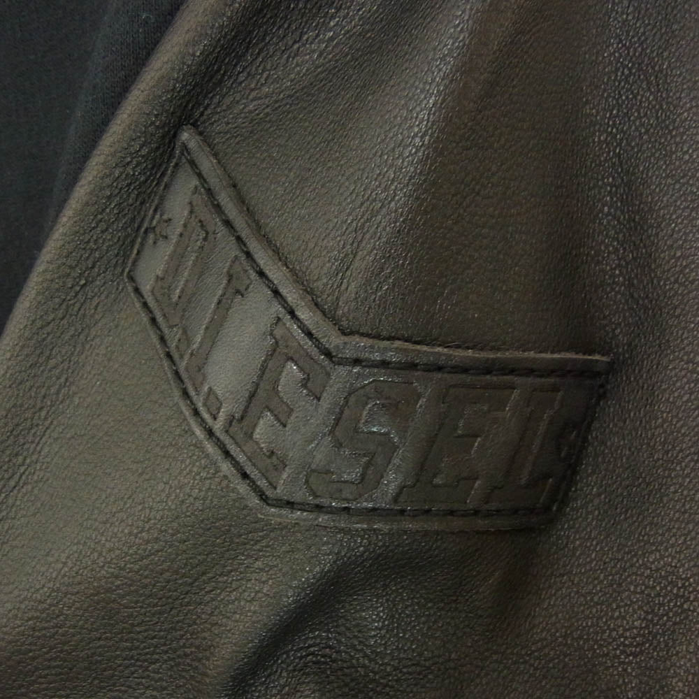 DIESEL ディーゼル 00E8F2 ラムレザー 切替 ジップ パーカー ブラック系 XS【中古】