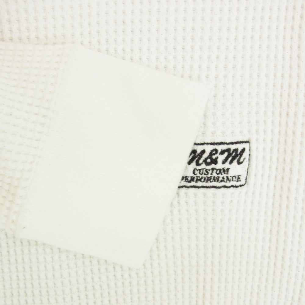 エムアンドエム カスタムパフォーマンス WAFFLE L/S T-SHIRT ロゴプリント ワッフル サーマル 長袖カットソー ホワイト系 M【中古】
