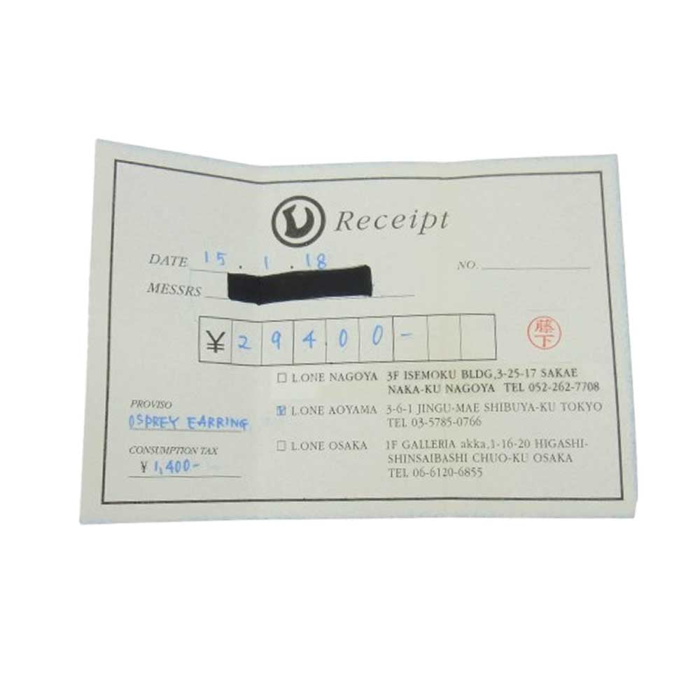 LEONARD KAMHOUT レナードカムホート 販売証明書付属 レイヴン オスプレイ フープ イヤリング ピアス シルバー系【中古】