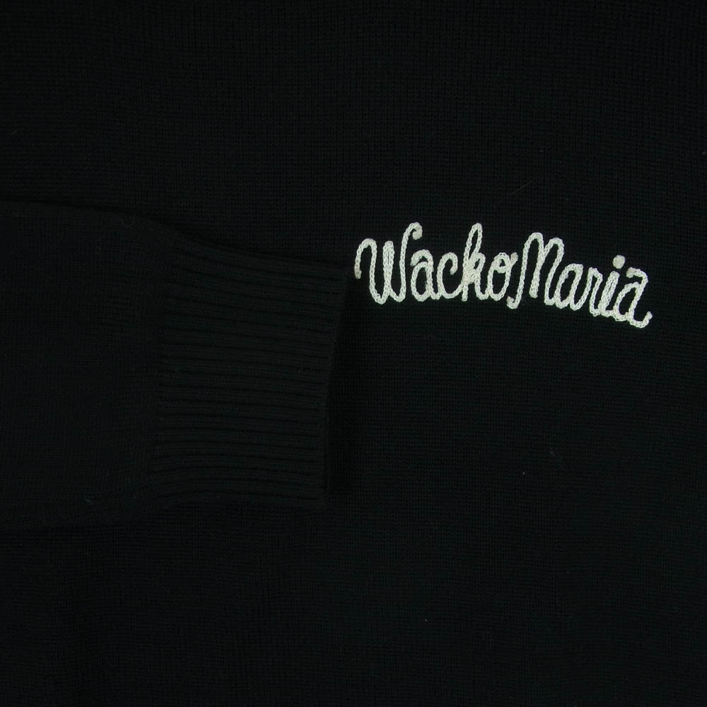 WACKO MARIA ワコマリア 14AW-KNT-06 ロゴエンブロイダリ― 刺繍 ニット セーター ウール 日本製 ブラック系 S【中古】