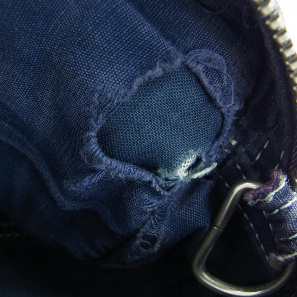 PORTER CLASSIC ポータークラシック ダメージ加工 チェック リバーシブル ショルダーバッグ ブルー系【中古】