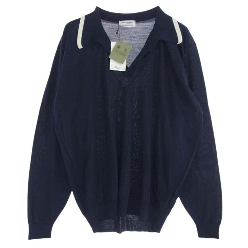 JOHN SMEDLEY ネイビー ポロシャツ M スキッパーネック JOHN SMEDLEY ネイビー ポロシャツ M スキッパーネック