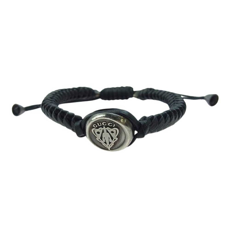 極美品 グッチ GUCCI クレスト エンブレム レザー ブレスレット 箱付 GUCCI グッチ クレスト エンブレム 編み込みレザー ブレスレット