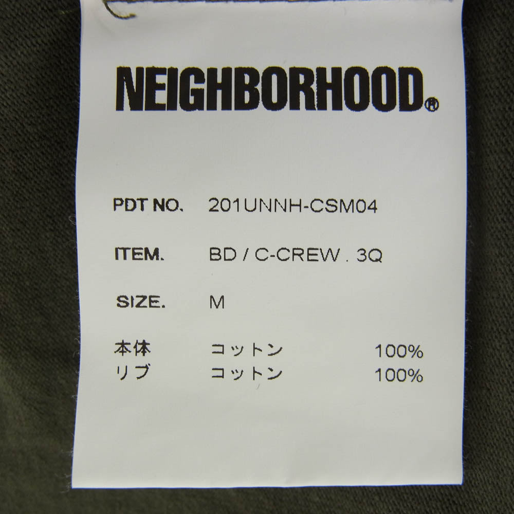 NEIGHBORHOOD ネイバーフッド 20SS 201UNNH-CSM04 BD C-CREW 3Q ラグラン スリーブ 七分袖 Tシャツ カーキ系 M【美品】【中古】