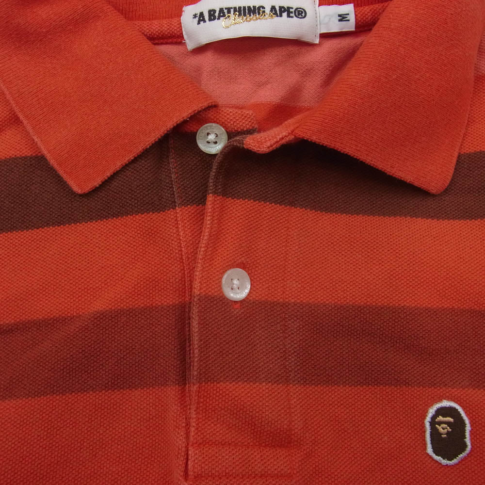 A BATHING APE アベイシングエイプ ONE POINT ロゴ ボーダー 半袖 ポロシャツ レッド系 M【中古】