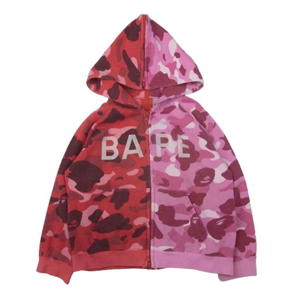 A BATHING APE アベイシングエイプ キッズ BAPE ロゴ カモ ジップ パーカー ピンク系 130【中古】 A BATHING APE アベイシングエイプ キッズ BAPE ロゴ カモ ジップ