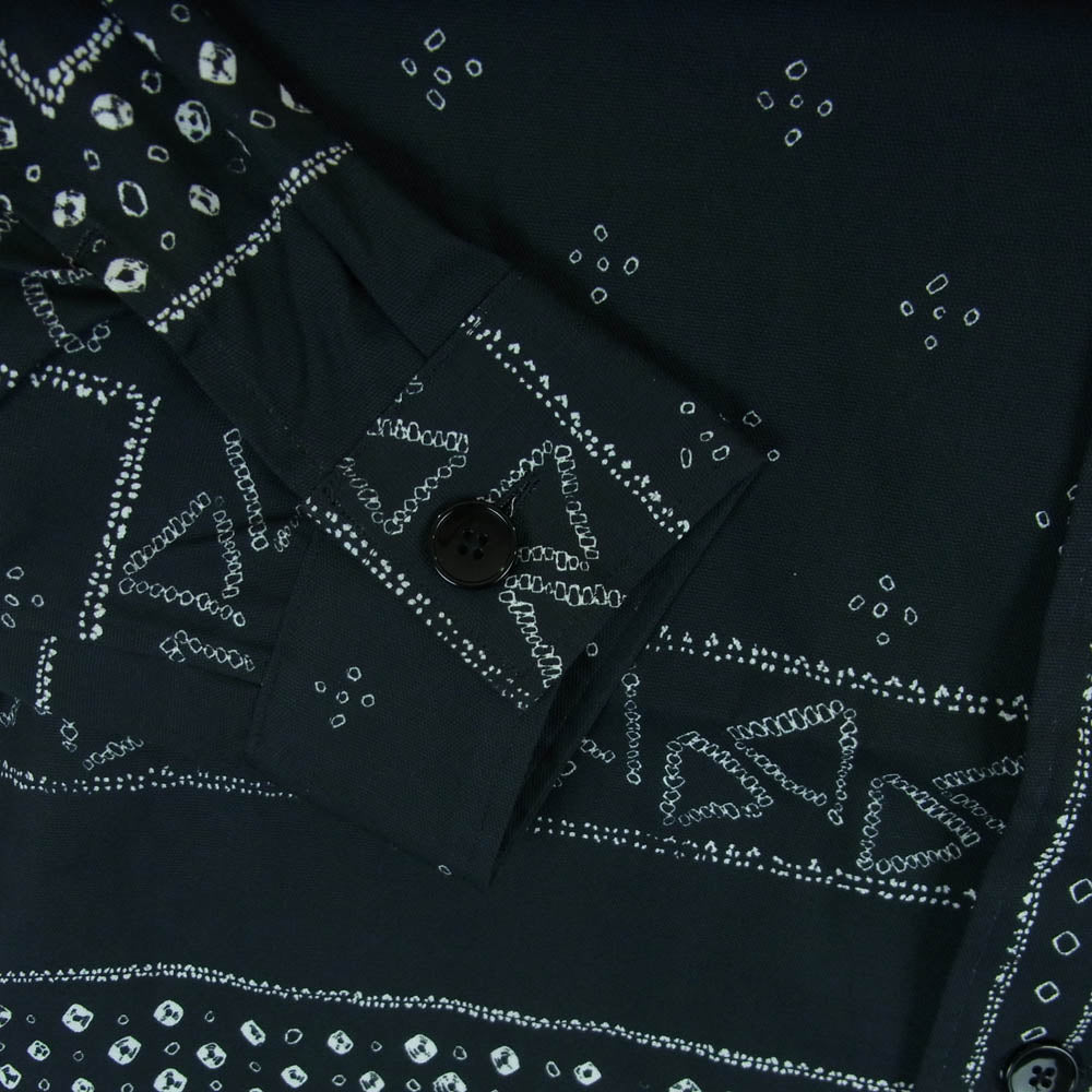 KUON クオン 115SH010200 Kanoko Shibori Printed Bandanna Shirket 観光絞り プリント バンダナ 長袖 シャツ ブラック系 ホワイト系 09 M【新古品】【未使用】【中古】