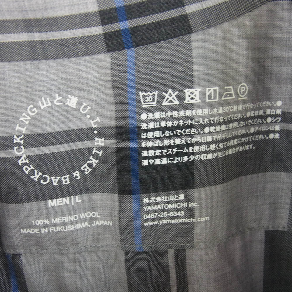 山と道 Merino Short Sleeve Shirt メリノウール チェック柄 半袖シャツ グレー系 L【中古】