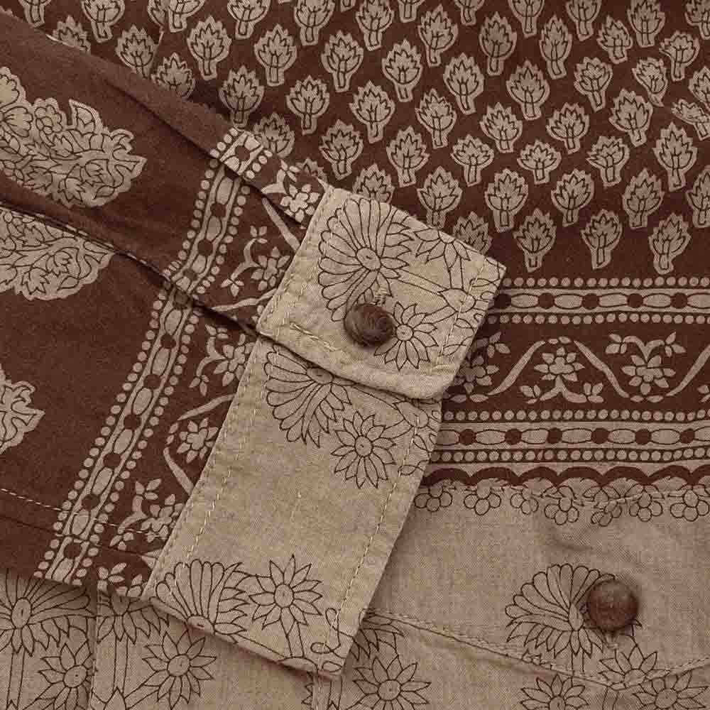 Iroquois イロコイ 389109 総柄 レーヨン オープンカラー 長袖 シャツ 日本製 ブラウン系 2【中古】