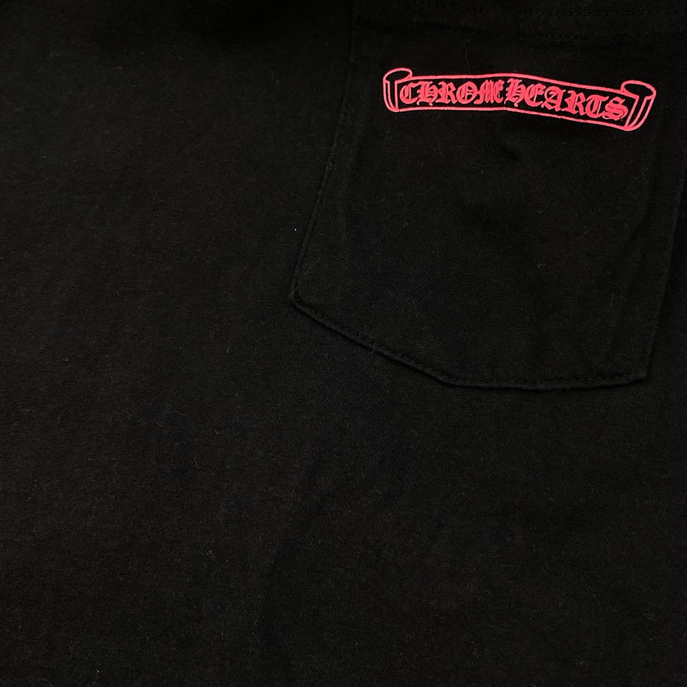 CHROME HEARTS クロムハーツ(原本無) NEON PINK STRIPE LOGO TEE ネオン ピンク ストライプ ロゴ 半袖 Tシャツ ブラック ブラック系 L【中古】