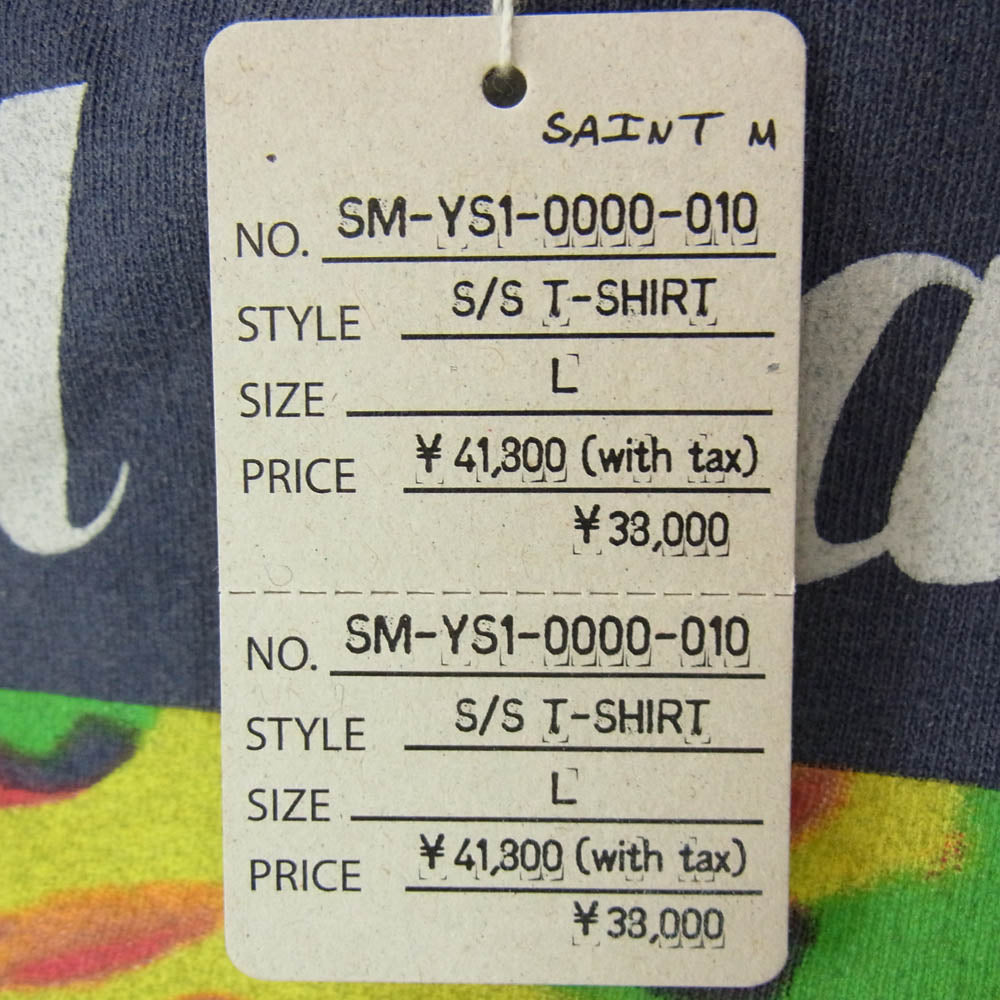 SAINT MICHAEL セントマイケル 24AW SM-YS1-0000-010 SS TEE DEAD SAINT エイジング加工 プリント 半袖 Tシャツ ネイビー系 L【極上美品】【中古】