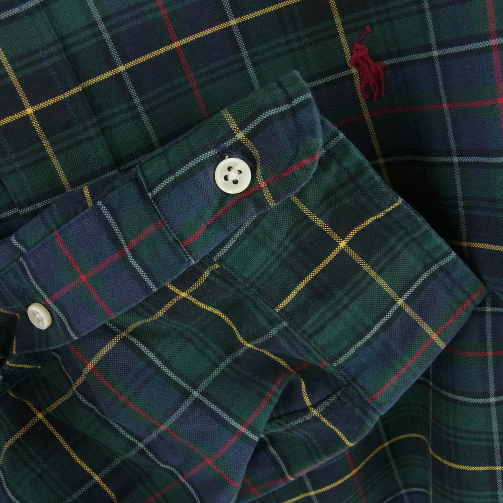 POLO RALPH LAUREN ポロ・ラルフローレン 刺繍 ボタンダウン 長袖 チェック シャツ グリーン系 XXL【中古】