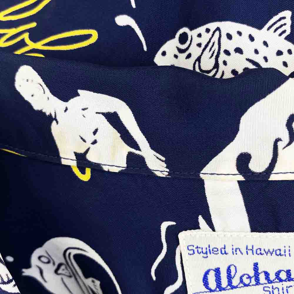 SUN SURF サンサーフ SS37574 SPECIAL EDITION HISTORICAL EVIDENCE スペシャル 洋柄 アロハ ハワイアン シャツ ネイビー系 M【中古】