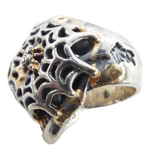 BILL WALL LEATHER ビルウォールレザー Medium Master Skull ミディアム マスタースカル リング w/スパイダーウェブ 18Kゴールドサダー シルバー系 ゴールド系 14.5号【中古】