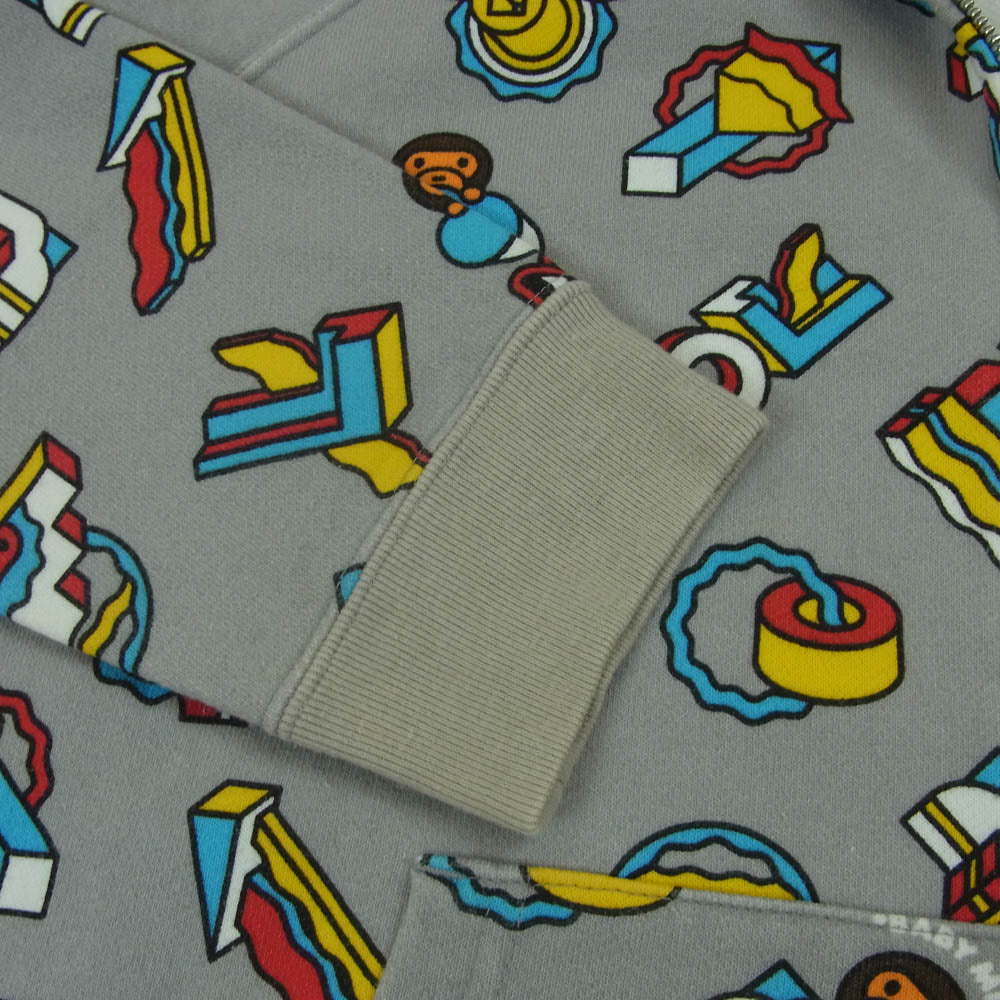 A BATHING APE アベイシングエイプ 青山限定 BABY MILO 総柄 フルジップ スウェット パーカー グレー系 S5【中古】