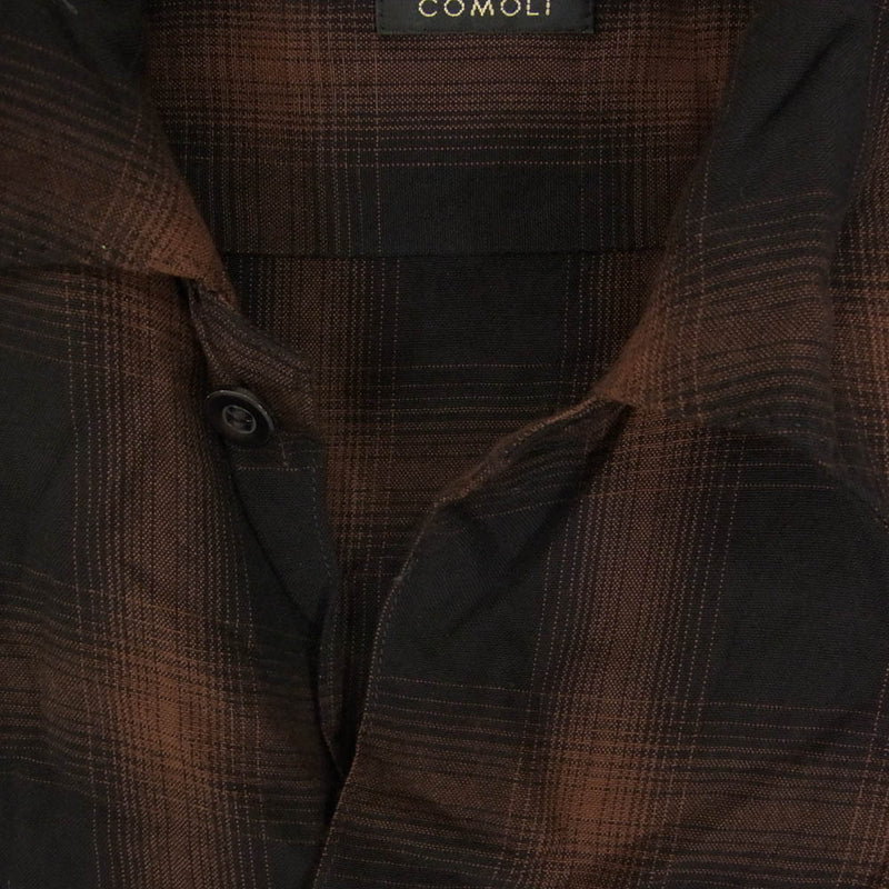 COMOLI / 24SS/長袖シャツ/1/レーヨン/BRW/チェック/Z01-02005// COMOLI コモリ 24SS Z01-02005 レーヨン オープンカラー オンブレ