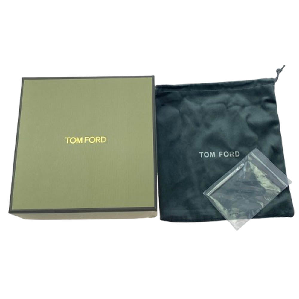 TOM FORD トムフォード イタリア製 シルバーTバックル レザー ベルト ブラック ブラック系 ネイビー系 90【美品】【中古】