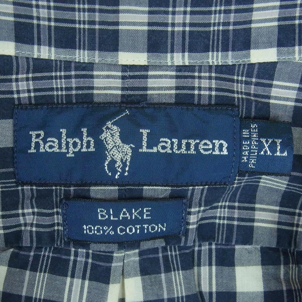 POLO RALPH LAUREN ポロ・ラルフローレン BLAKE ポニーロゴ刺繍 半袖 チェック シャツ ネイビー系 ホワイト系 XL【中古】