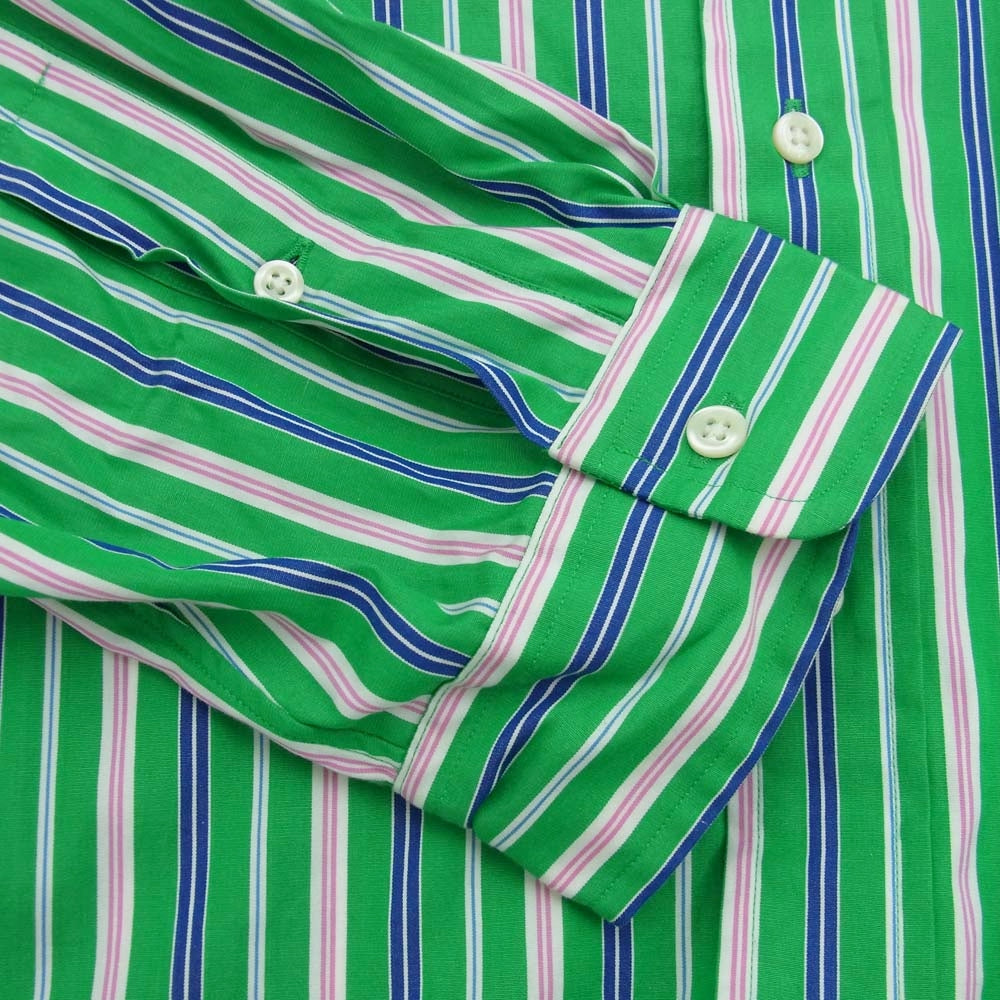 POLO RALPH LAUREN ポロ・ラルフローレン 90’s ボタンダウン ストライプ 長袖シャツ グリーン系 XL【中古】