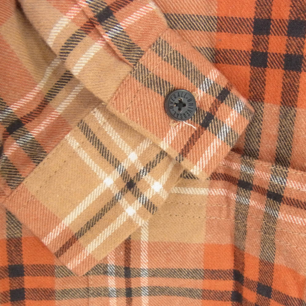 ユニバーサルオーバーオール チェック ネル 長袖 シャツ オレンジ系 M【中古】