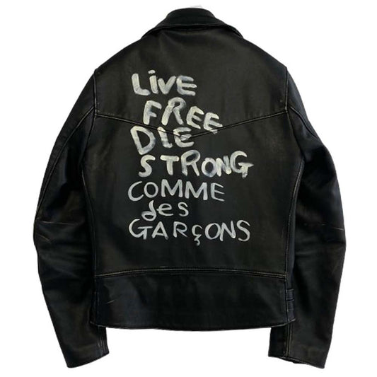 COMME des GARCONS コムデギャルソン AD2018 KZ-J001 × Lewis Leathers ルイスレザー LIVE FREE DIE STRONG ダブルライダース レザー ジャケット ブラック系 38【中古】