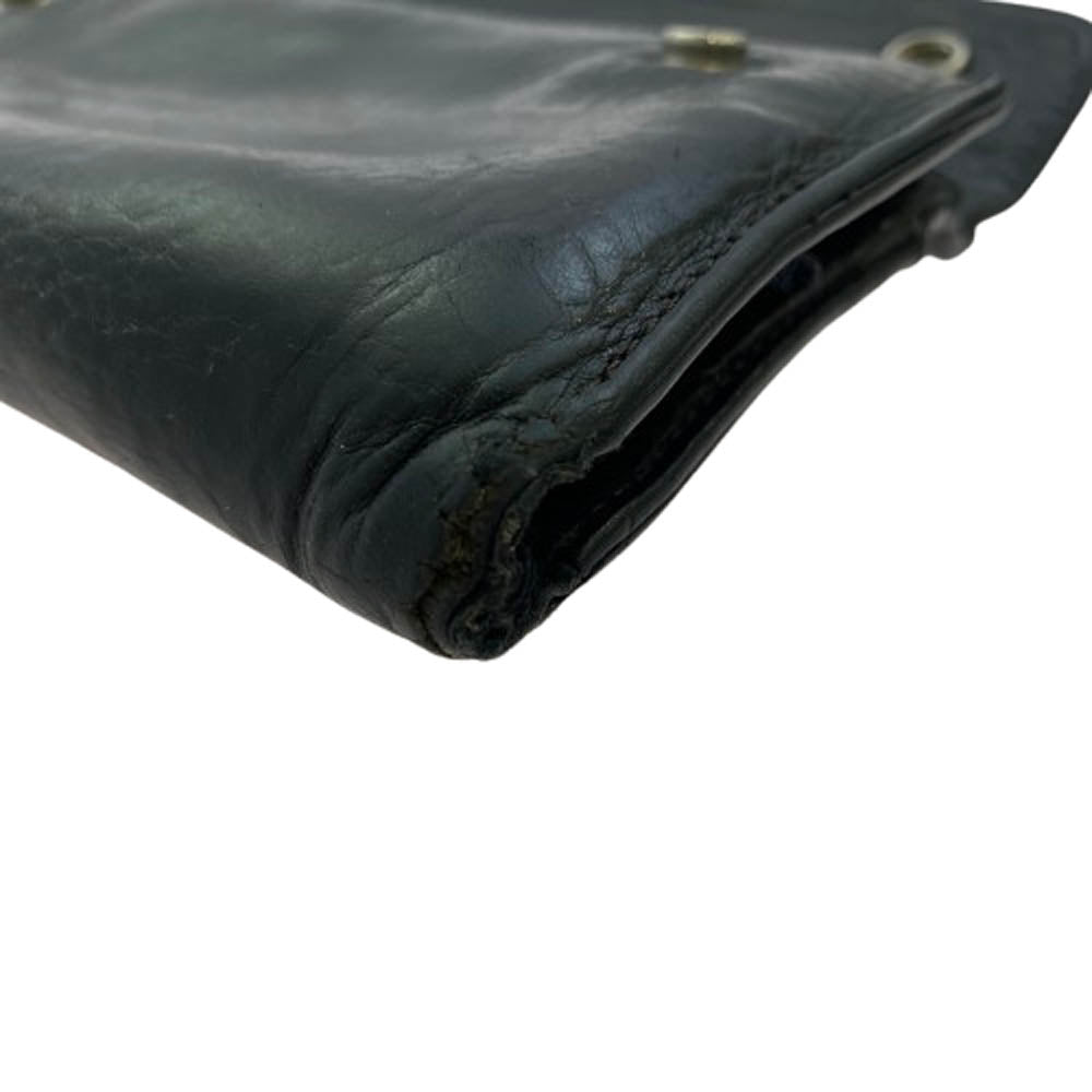 CHROME HEARTS クロムハーツ(原本無) WAVE ウェーブ クロスボタン レザー ウォレット 長財布 ブラック系【中古】