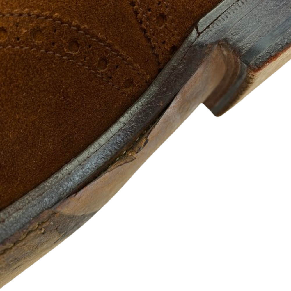 EDWARD GREEN エドワードグリーン 筆記体ロゴ パンチドキャップトゥ スエード シューズ ブラウン系 7.5【中古】