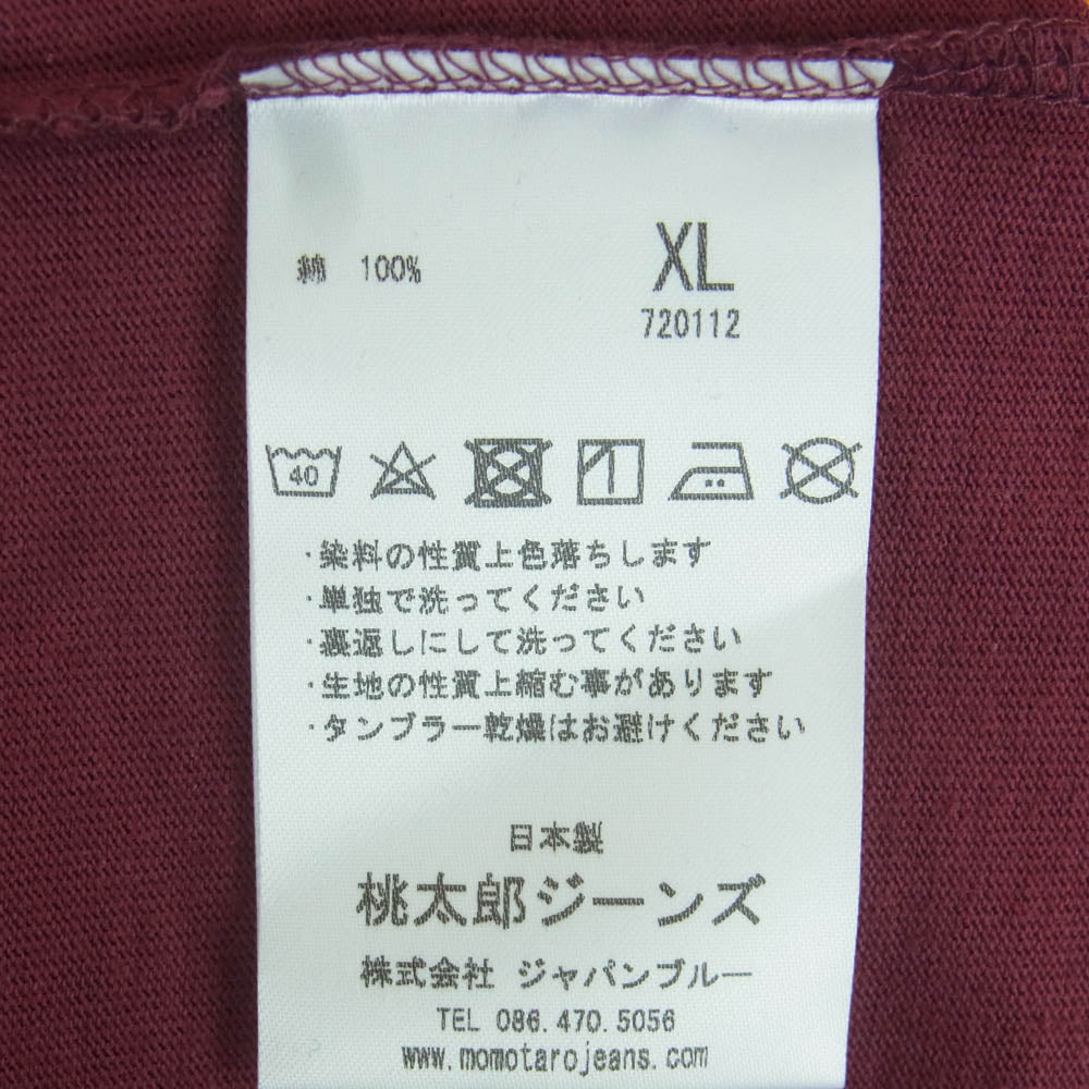 MOMOTARO JEANS 桃太郎ジーンズ FIELDING SPECIALIST プリント 半袖 Tシャツ 日本製 エンジ系 XL【中古】